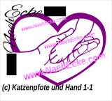 Aufkleber Katzenpfote und Hand im Herz